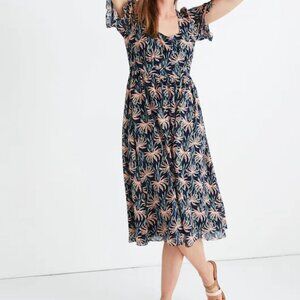 Madewell Ruffle-Sleeve Midi Dress in Oasis Palms